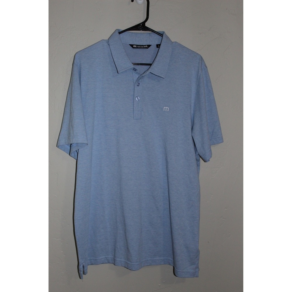 TravisMathew Men's XL Blue Heather Golf Polo Shirt Short Sleeve Logo